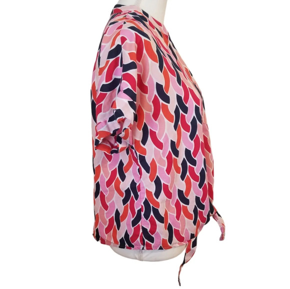 Charger Club Luxury Linen multicolor button down Short-sleeve Top Blouse - Picture 4 of 6